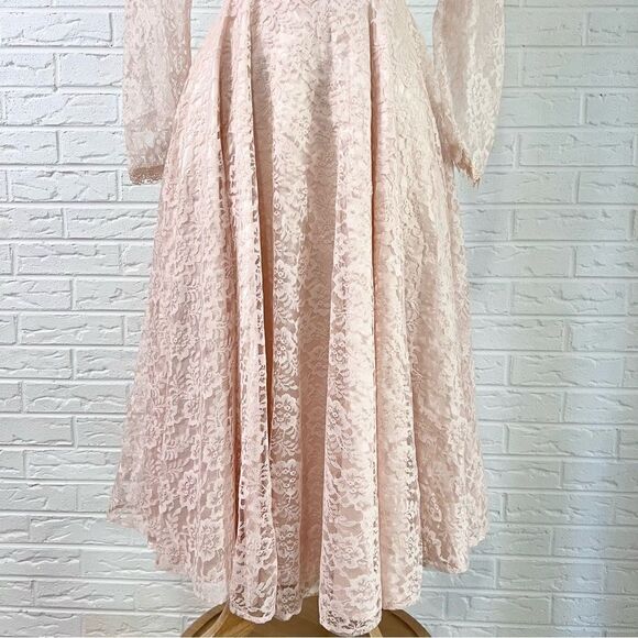 VINTAGE Gunne Sax Pink Lace Bib 80’s Dress Size 7 - Picture 3 of 9